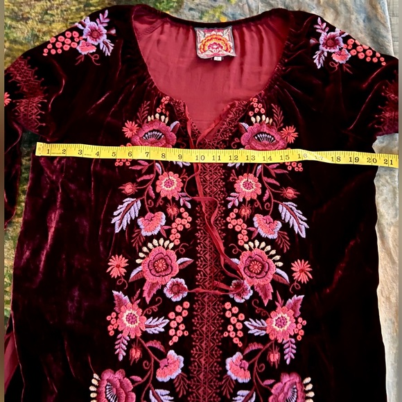 Johnny Was Marcella Burgundy Silk Velvet 3/4 Sleeve Peasant Style Top, S - Picture 8 of 12